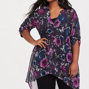 TORRID grey and purple metallic babydoll tunic
